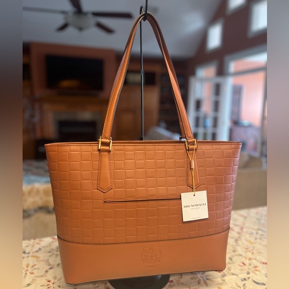 Bruno Magli Woven Embossed Italian Leather Tote. Sienna in color. NWT - Picture 2 of 8